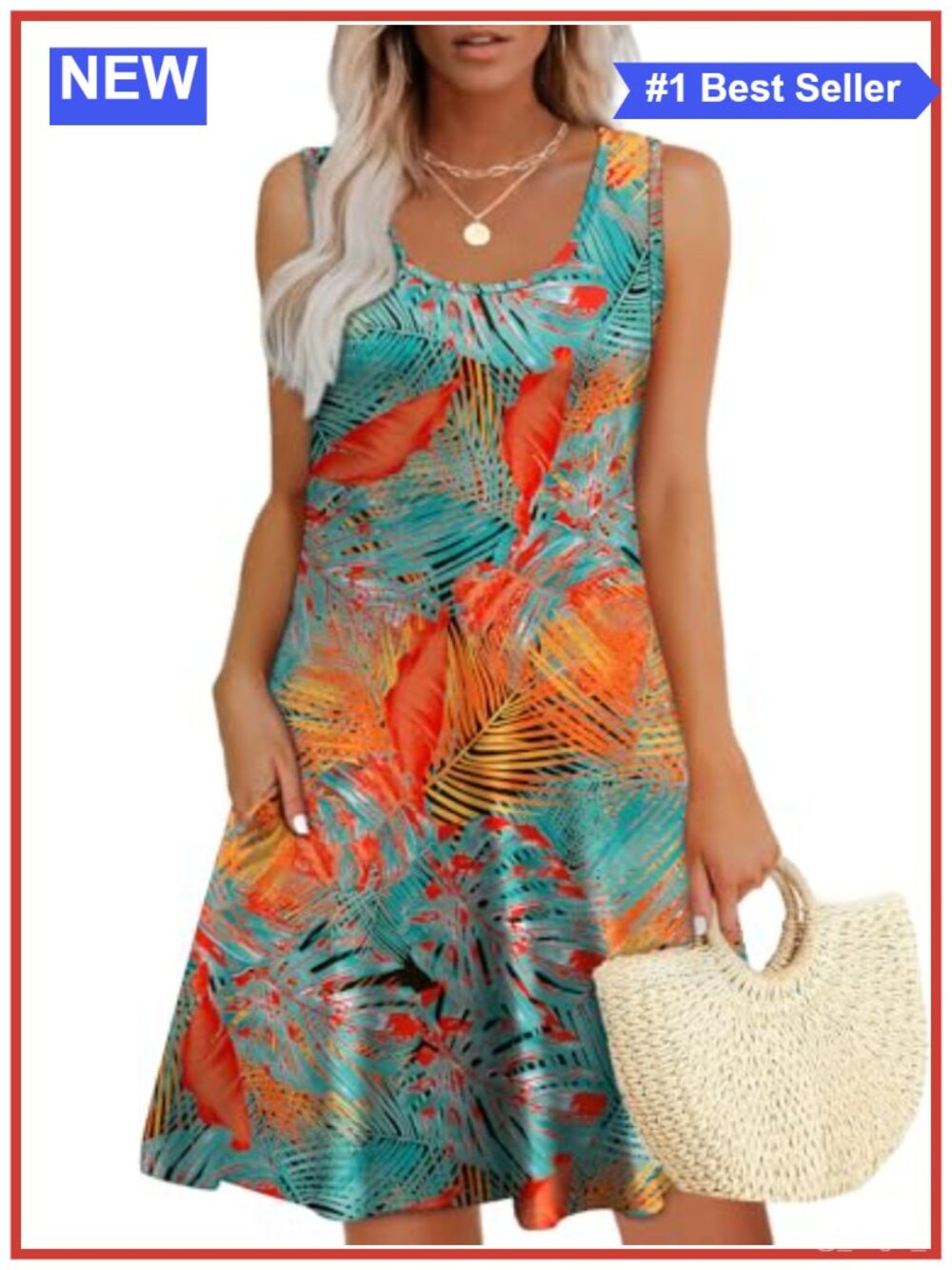 WEESO Women's Summer U Neck Sleeveless Sundress with Pockets